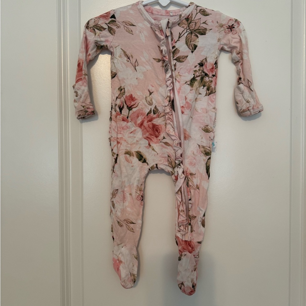 Baby bundle: copper pear peach swaddle, posh peanut floral pj and bunny pj